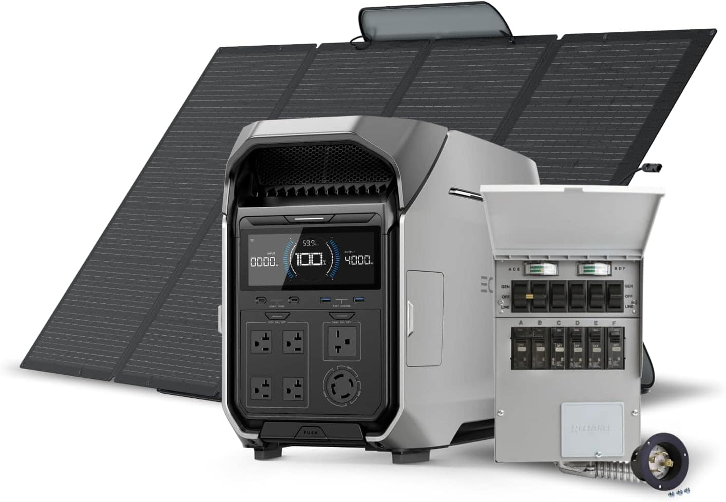 EcoFlow DELTA Pro 3 solar generator with 4096Wh capacity and 4000W output.