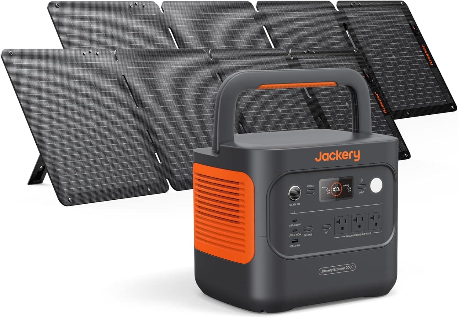 The Jackery Solar Generator 2000 v2 offers 2042Wh capacity with 2200W output, perfect for backup power and camping.